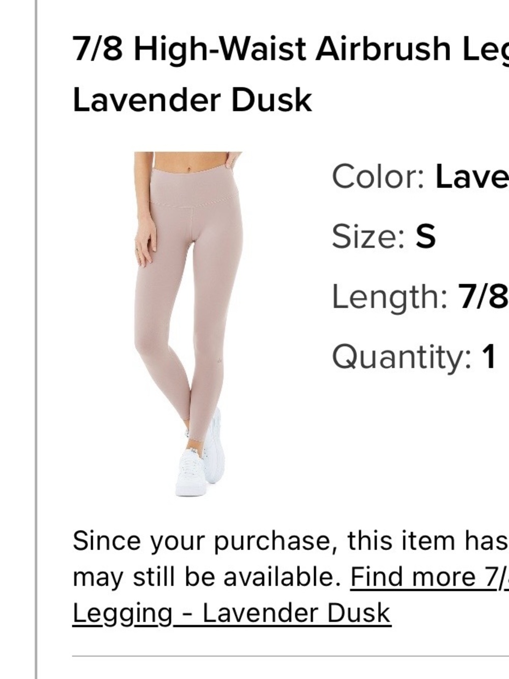Alo Yoga Airbrush Lavender Dusk Color Size Small